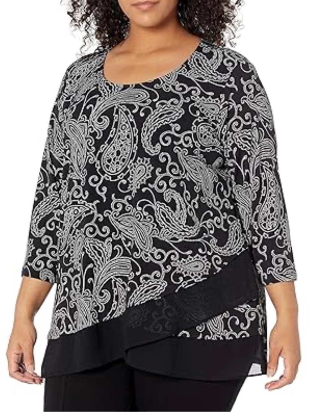 Karen Kane NEW Black White Paisley Layered Blouse Plus Sz 1X Office Career Gift